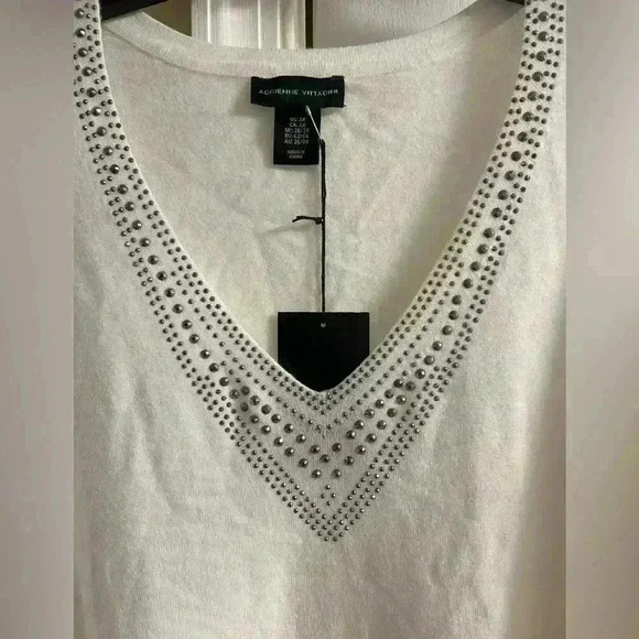 Adrienne‎ Vittadini sweater v neck pullover white studded long line 3X NWT - Picture 2 of 7